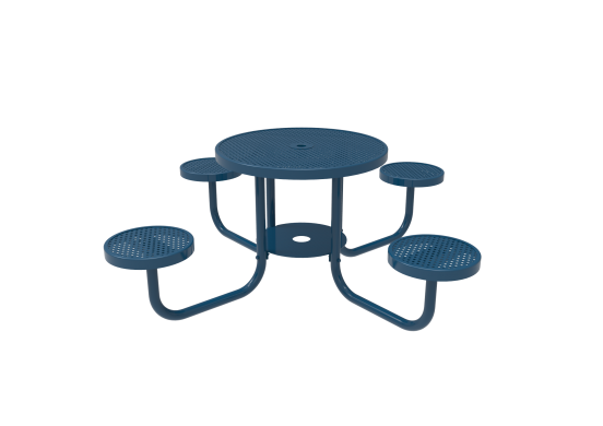 Perforated Steel Round Patio Table with Attached Seats