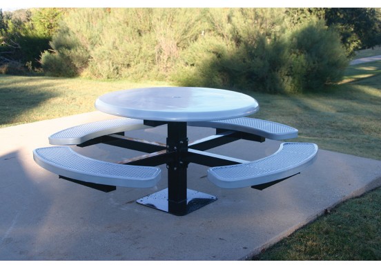 Solid Top Round Single Pedestal Picnic Table w/Diamond Pattern