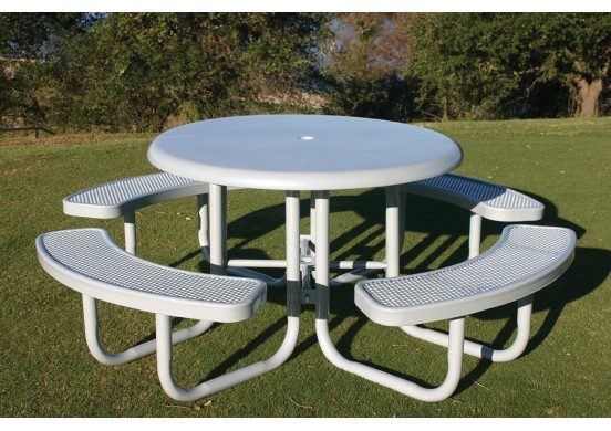 Solid Top Round Portable Picnic Table w/ Perforated Steel