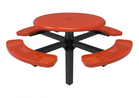 Solid Top Round Single Pedestal Picnic Table w/Perforated Steel