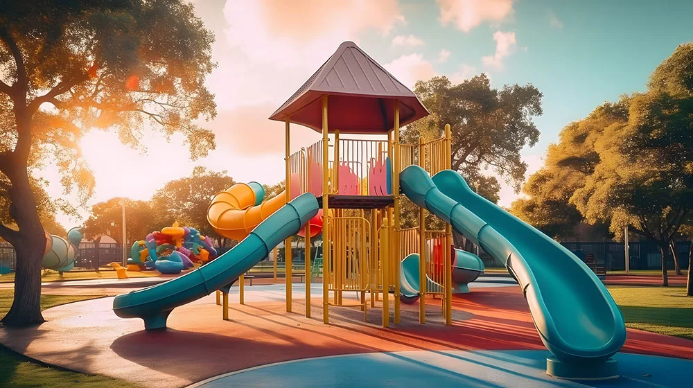 Image of a large playground structure with slides.